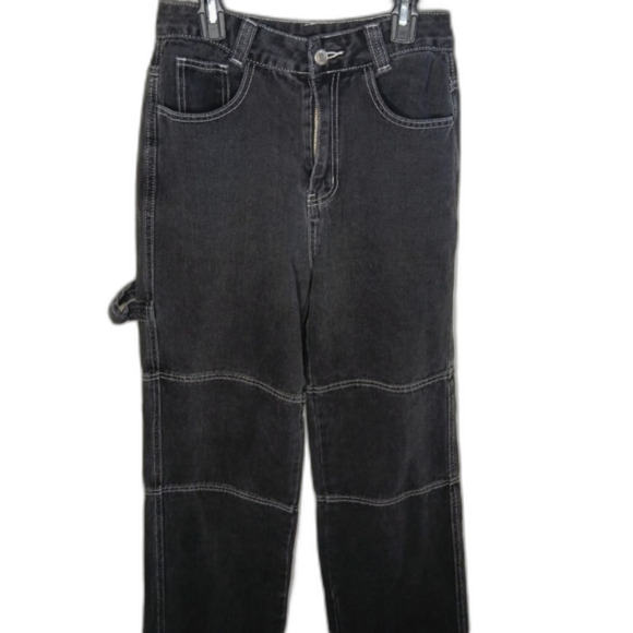 Shein Women's Baggy High Waist Jeans Black Embroidered Letter Denim Size Small - Picture 1 of 10